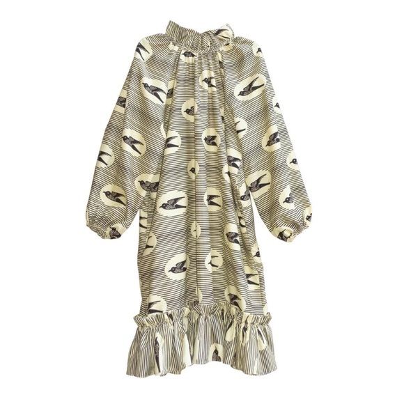 Royal Jelly Harlem Frannie Swing Dress Cotton Print Cream/Brown M/L EUC - Picture 1 of 8